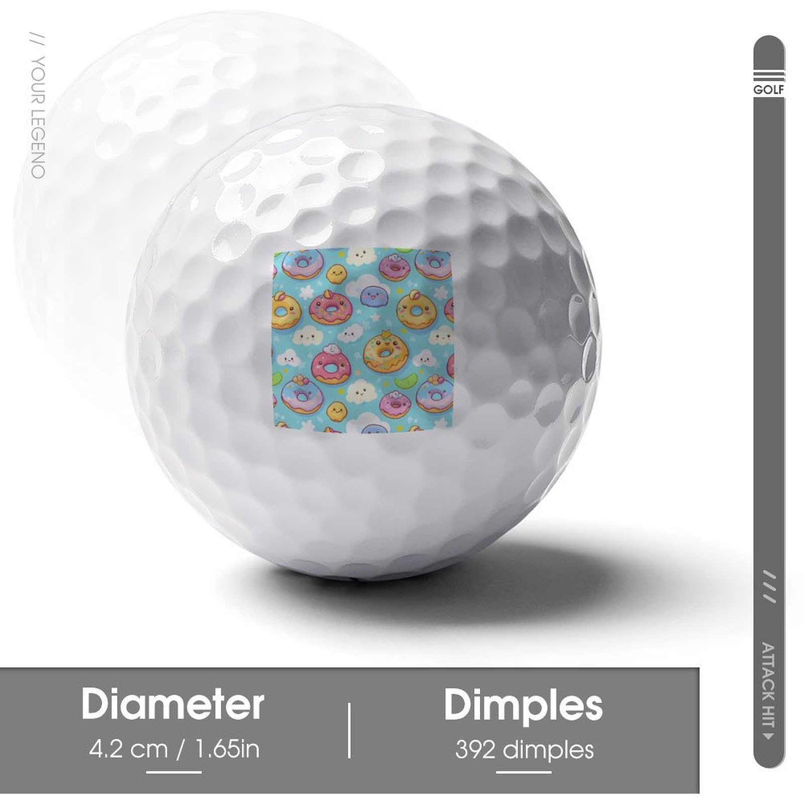 Cute Donuts Cartoon Custom Golf Ball Soft Practice Golf Balls Performance Distance and Speed for Indoor Outdoor