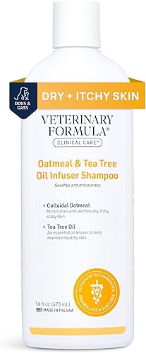 Veterinary Formula Clinical Care - Champú para perros con avena y aceite de árbol de té, 16 onzas, champú medicado suave de acción rápida para perros