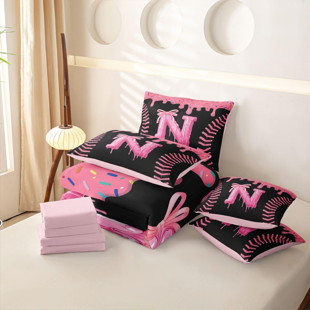 Homewish Schwarz Rosa Eiscreme Tropfen Bettwäsche 7teilig 155x220