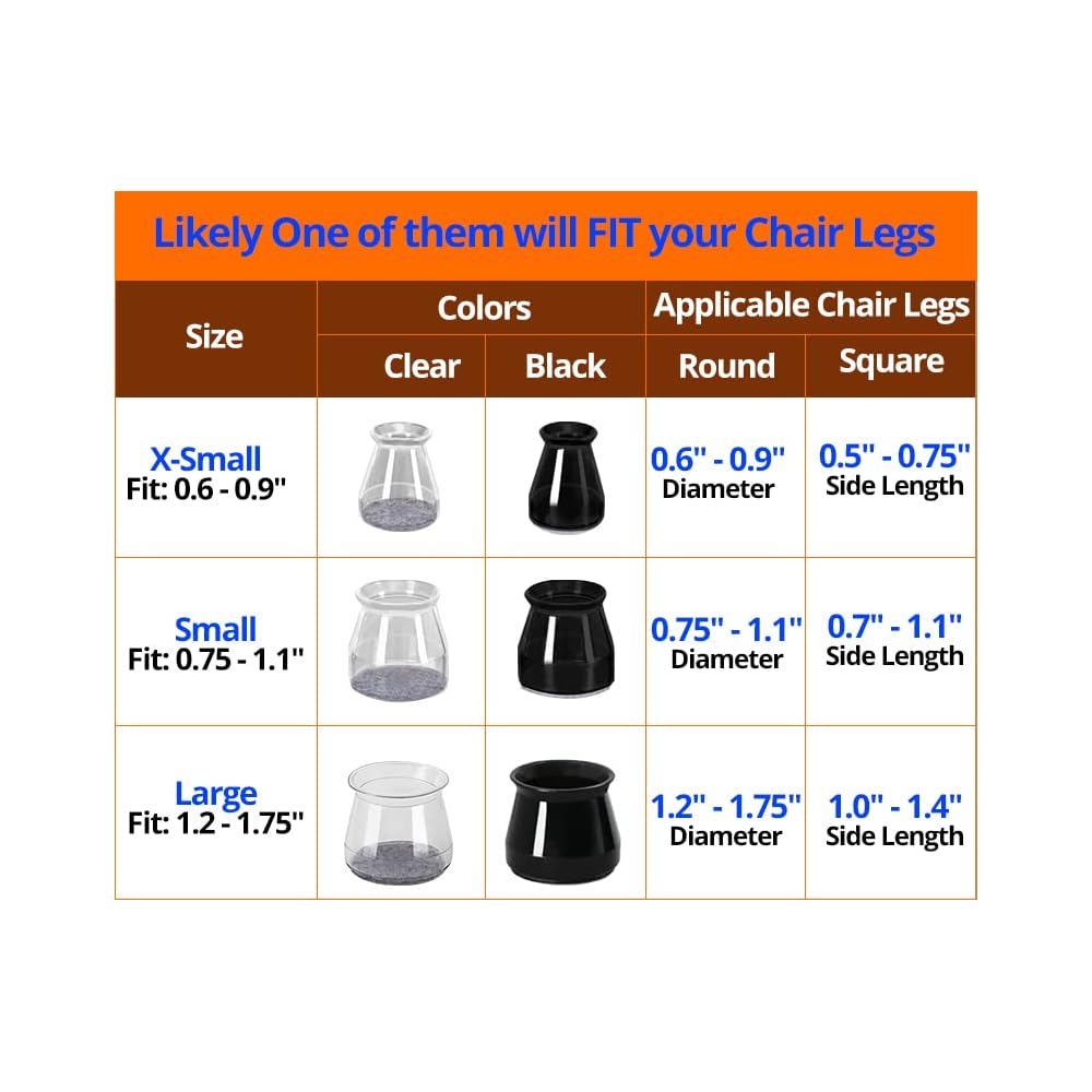Buy 8 Pieces Extra Small Black Chair Leg Floor Protectors with Felt