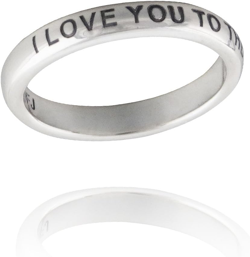 FashionJunkie4Life Sterling Silver I Love You to The Moon and Back Engraved Ring Band, Sizes 6, 7, 8, 9