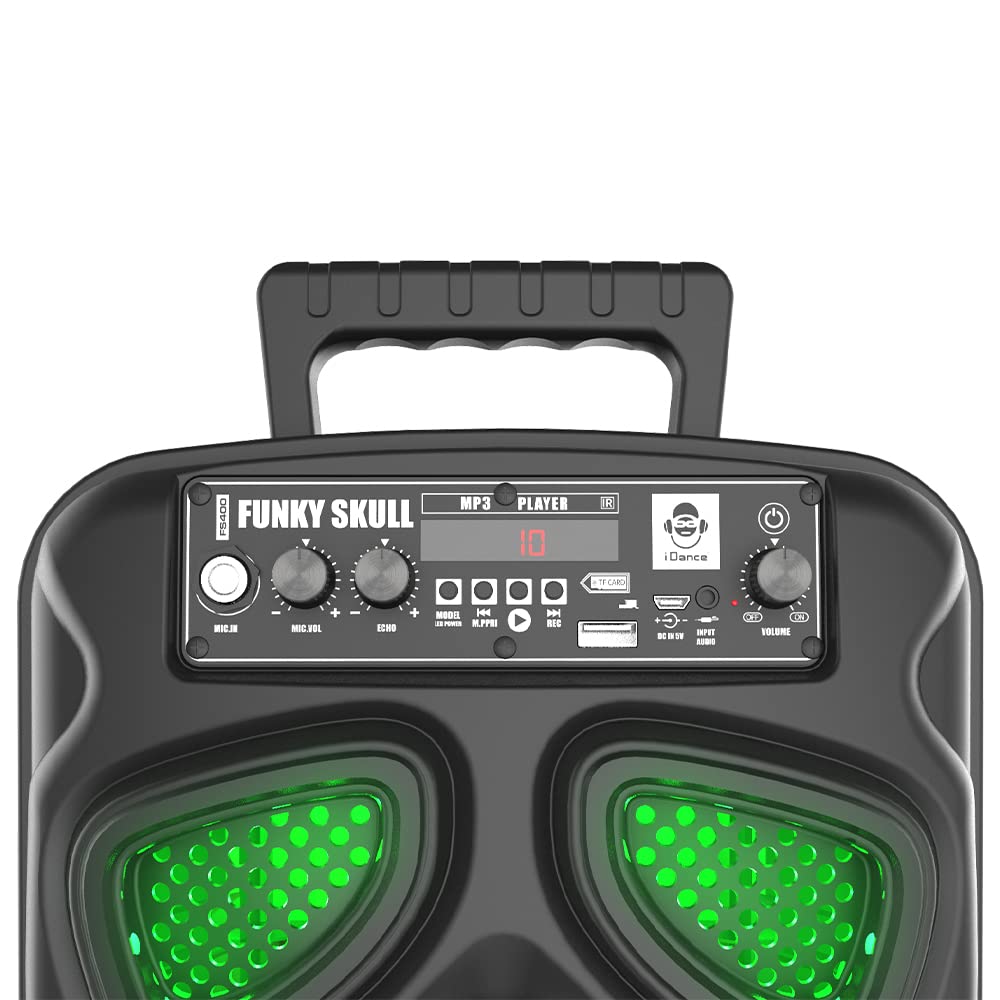 iDance Funky Skull FS400 Altoparlante Portatile Bluetooth per Feste con Effetti di Luce LED, Super Bass e Funzione Karaoke