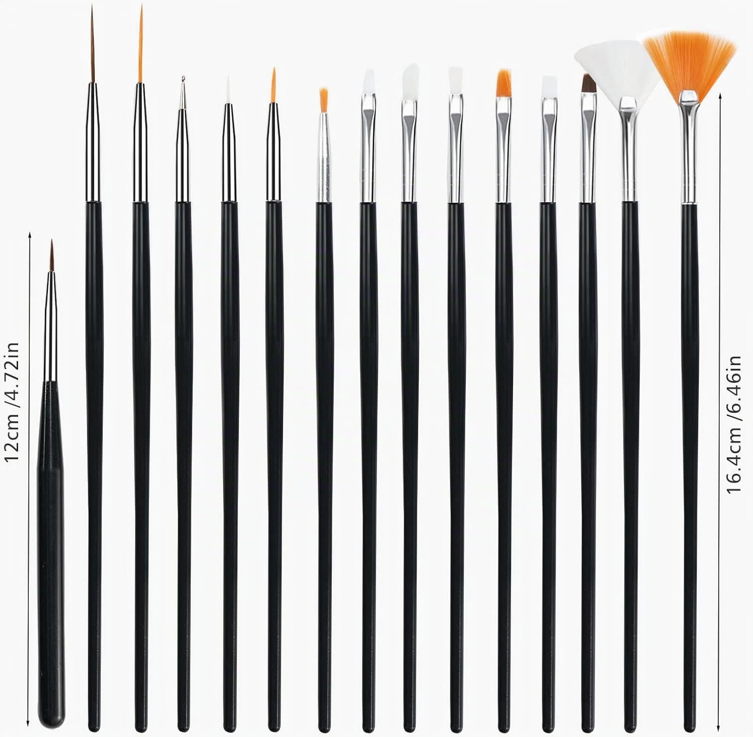 15pcs Pinceles Para Uñas, Pincel Acrílico de Gel Para Diseño de Arte de Uñas DIY
