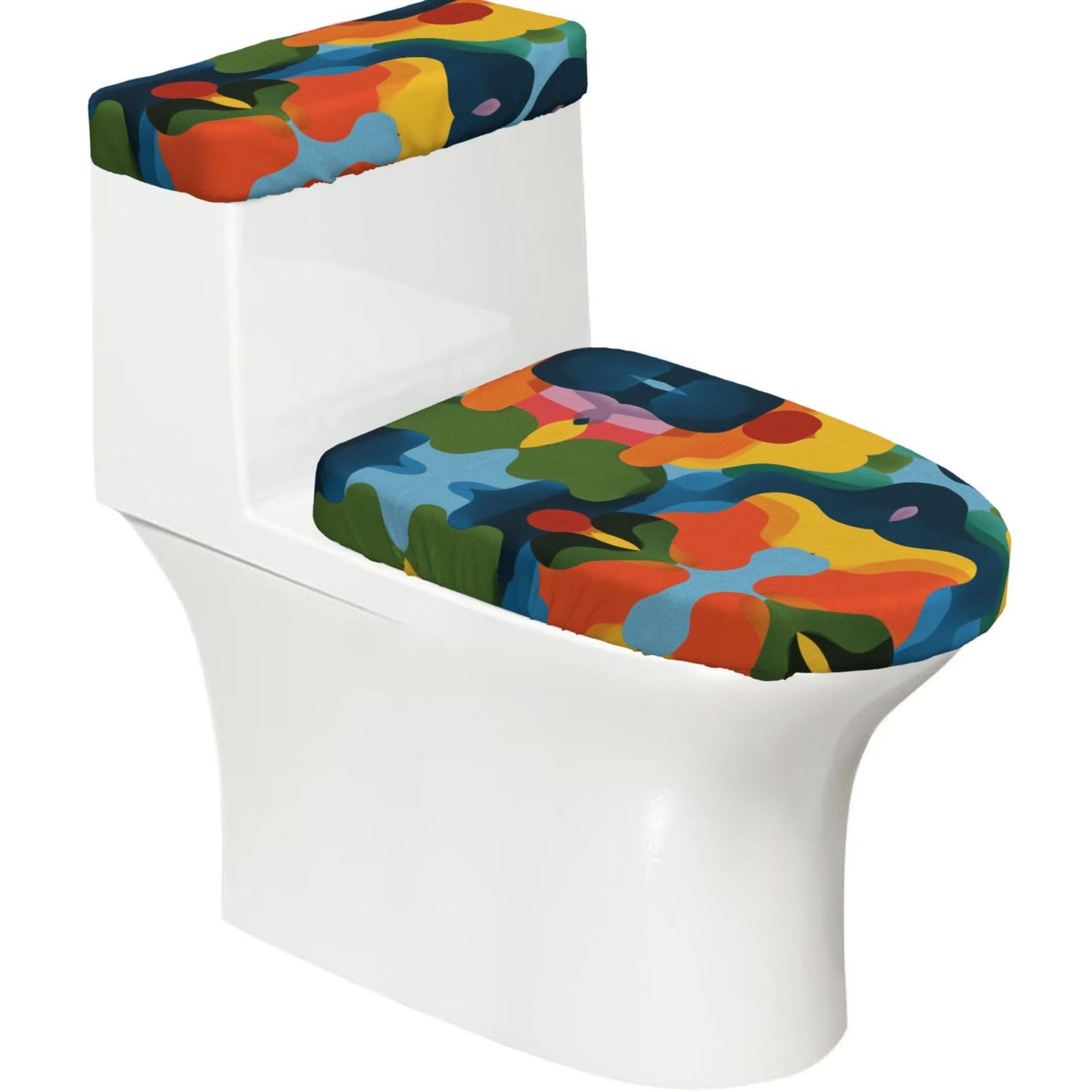Mrowyc Black Flowing Rainbow Printed Toilet Seat Set - Set Of 2 - Universal Toilet Seat Cover - Housewarming Birthday Christmas Gift