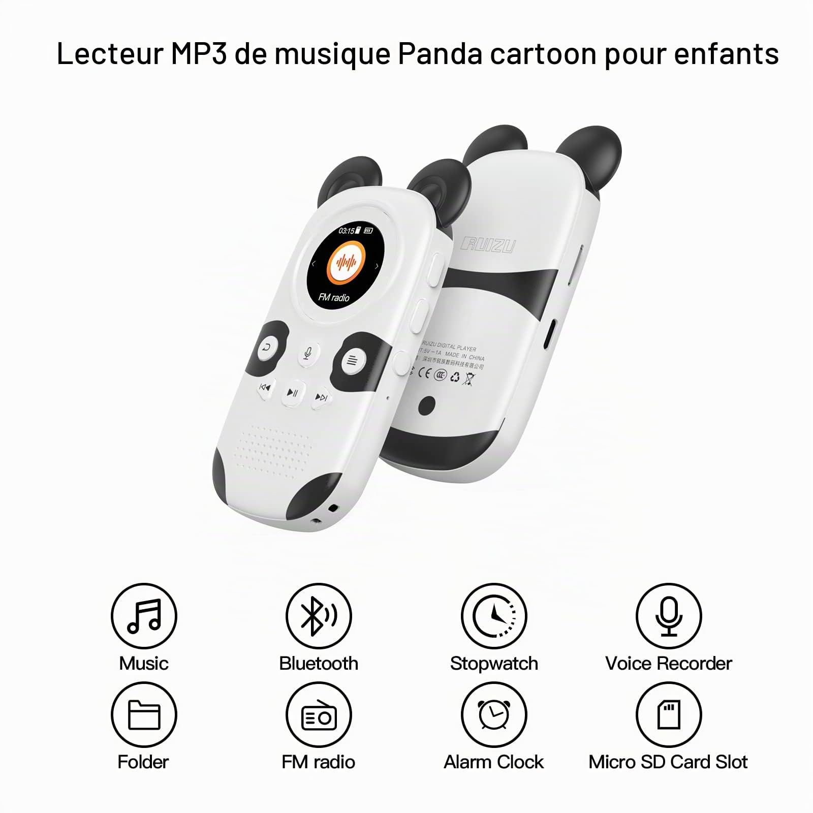 Lecteur MP3 Enfants Bluetooth 5.0 64GB Radio FM Réveil Enregistrement