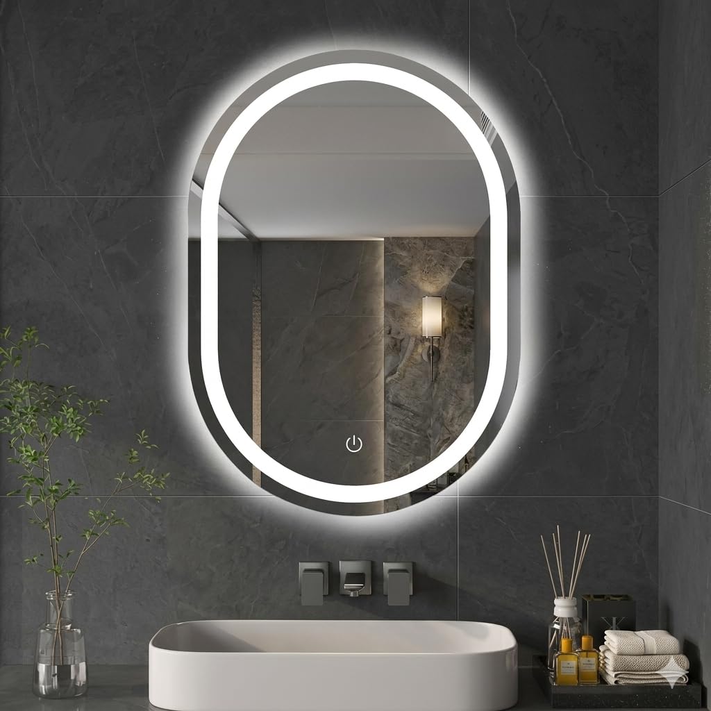 24 x 18 Inch Capsule LED Bathroom Mirror with Front-Lit Vanity Lights-image-17