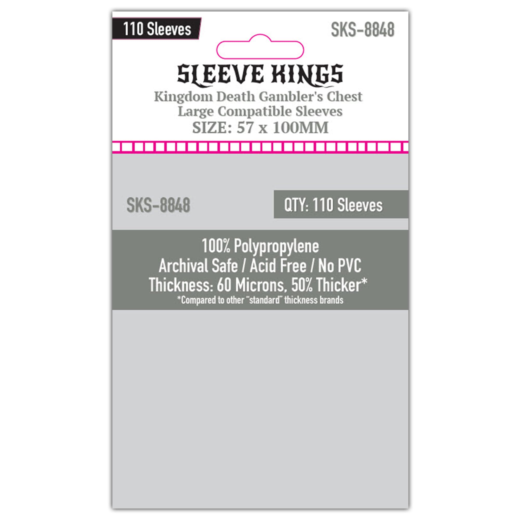 Sleeve Kings Standard Card Sleeves – 110 Count, Clear 60 Micron Thickness, Large Size (57 x 100 mm), Compatible with Kingdom Death: Monster & More – SKU: SKS-8848 — image 1