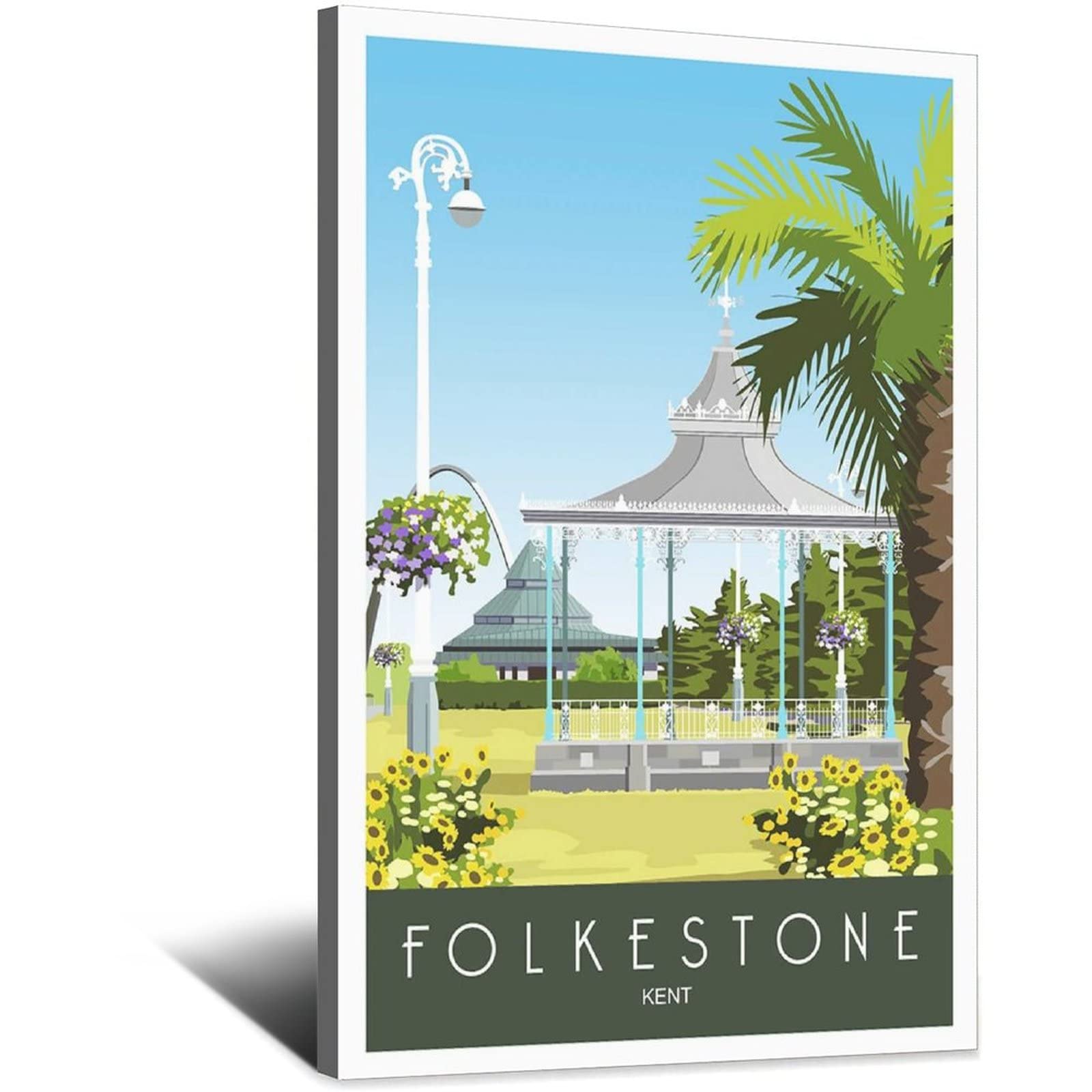 Uejd Frame-Style Vintage Folkestone Leas Cliff Hall Kent Travel Poster Decorative Posters Modern Bedroom Canvas Art Poster Picture Painting Posters Wall Decor Art Gift