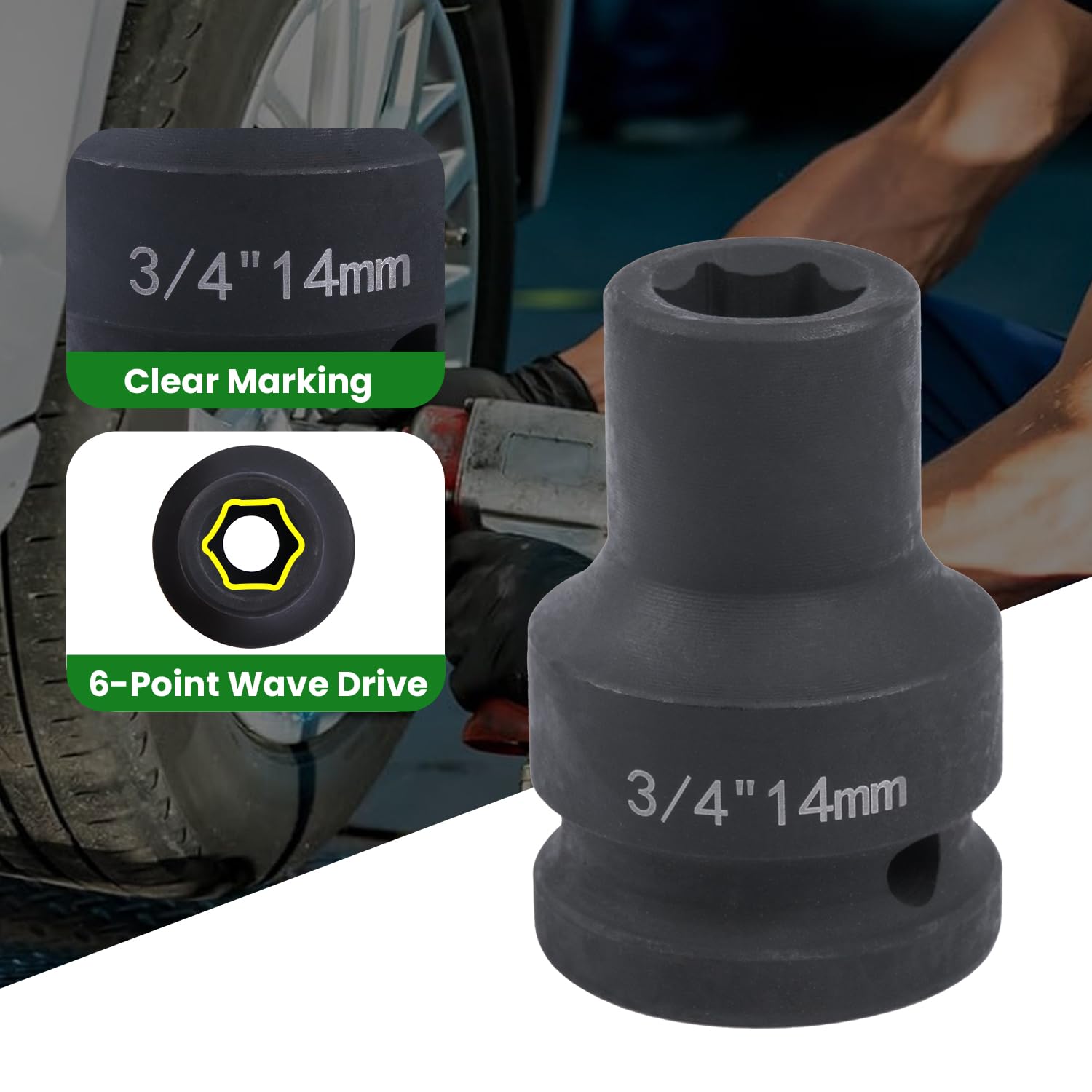 szkoo 3/4" Drive 45mm Impact Socket,6-Point Standard Impact Sockets Made with Chrome Molybdenum Alloy Steel, Metric - Image 3
