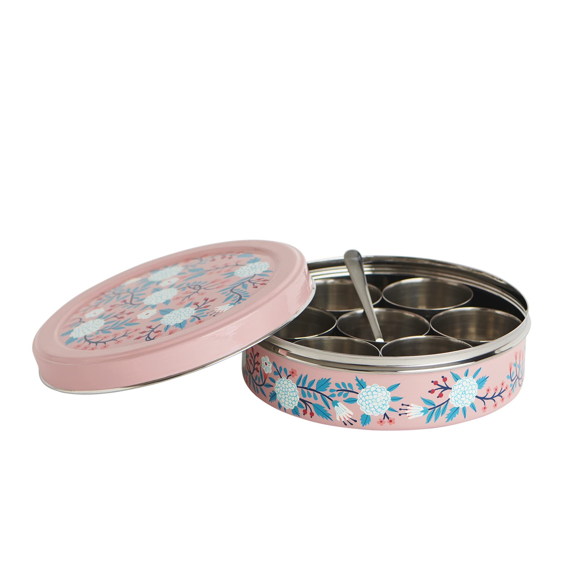 Chumbak Peachy Floral Spice box, Kitchen Accessories, Stainless Steel, Essentials, Storage Box, Multipurpose Box
