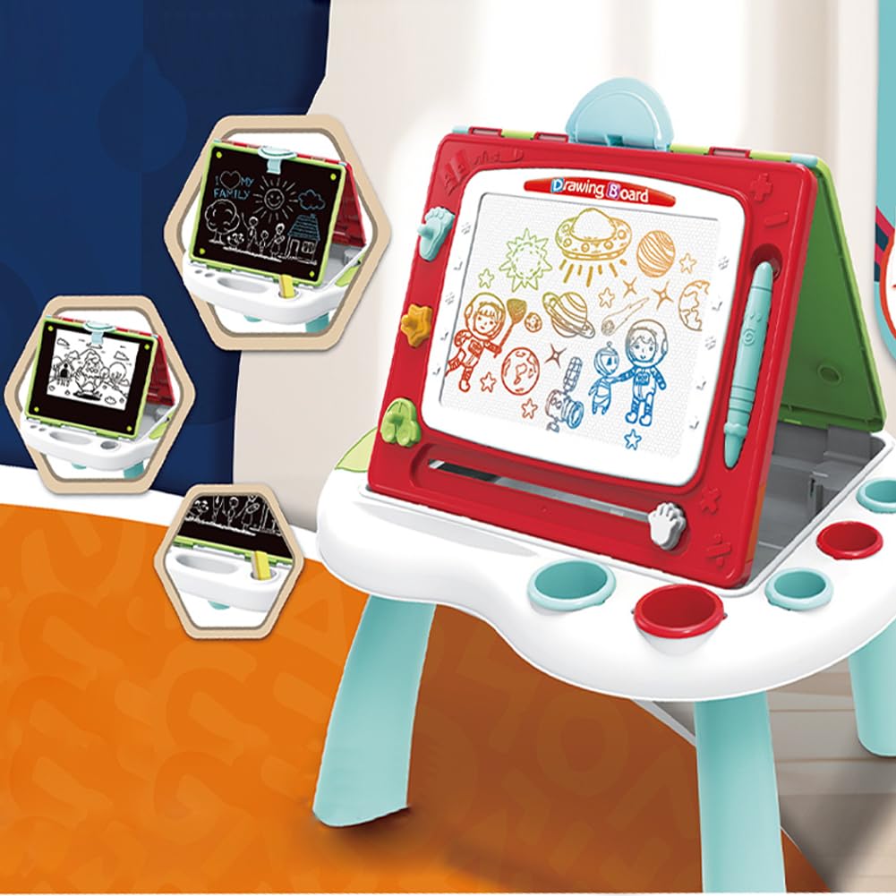 Lavagna Magnetica Bakaji 2 In 1 Con Treppiedi – Doppia Area Disegno, Regolabile 3+ Anni, Blu - 2