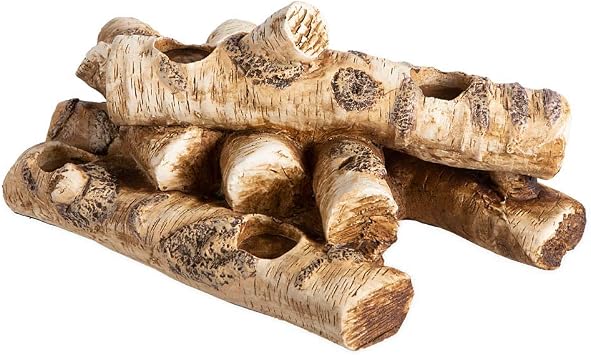 Plow & Hearth Faux Birch Wood Resin Logs Candle Holder for Fireplace | Romantic Ambiance Without Heat or Mess | Holds 8 Tea Lights| Realistic Sculpted Logs | 18 L x 10.5 W x 8 H (Birch)