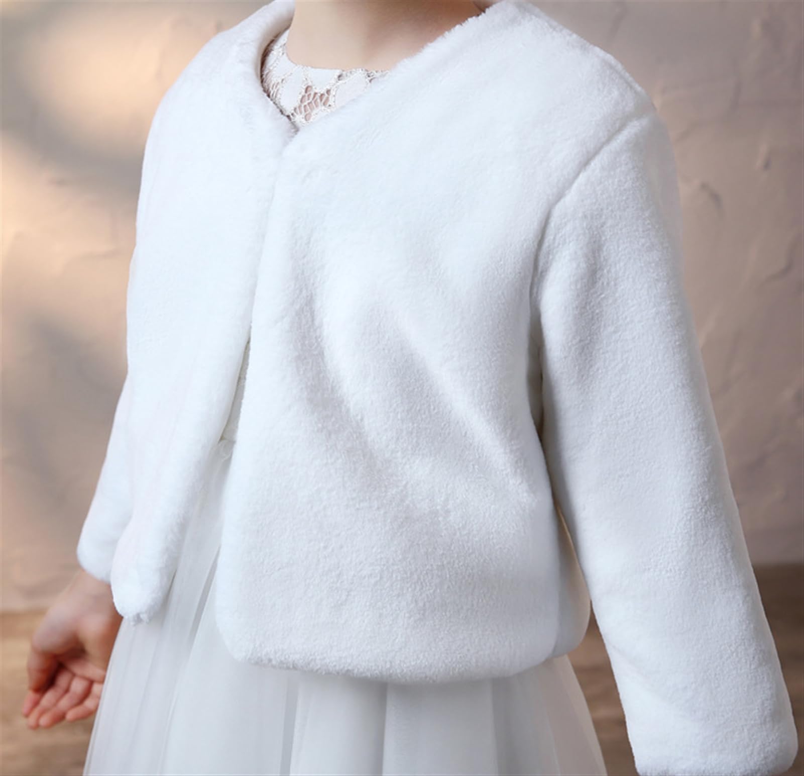 Princesa de Capa Niña Cárdigan Chal de Piel Sintética Bolero Invierno para Boda Fiesta Blanco, 10-12 años