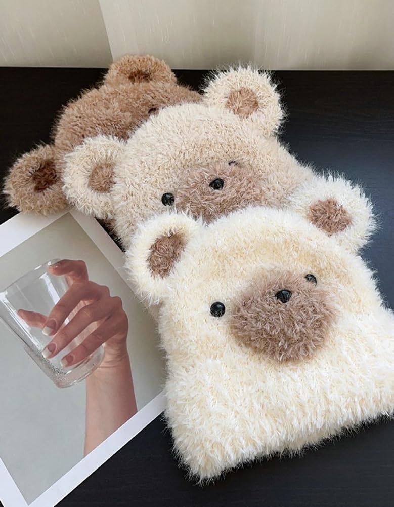 Cute Fuzzy Bear Ears Beanie Hats for Women Y2K Slouchy Plush Knitted Beanie Fur Furry Winter Hat Cozy Warm Crochet Skull Cap - Image 2