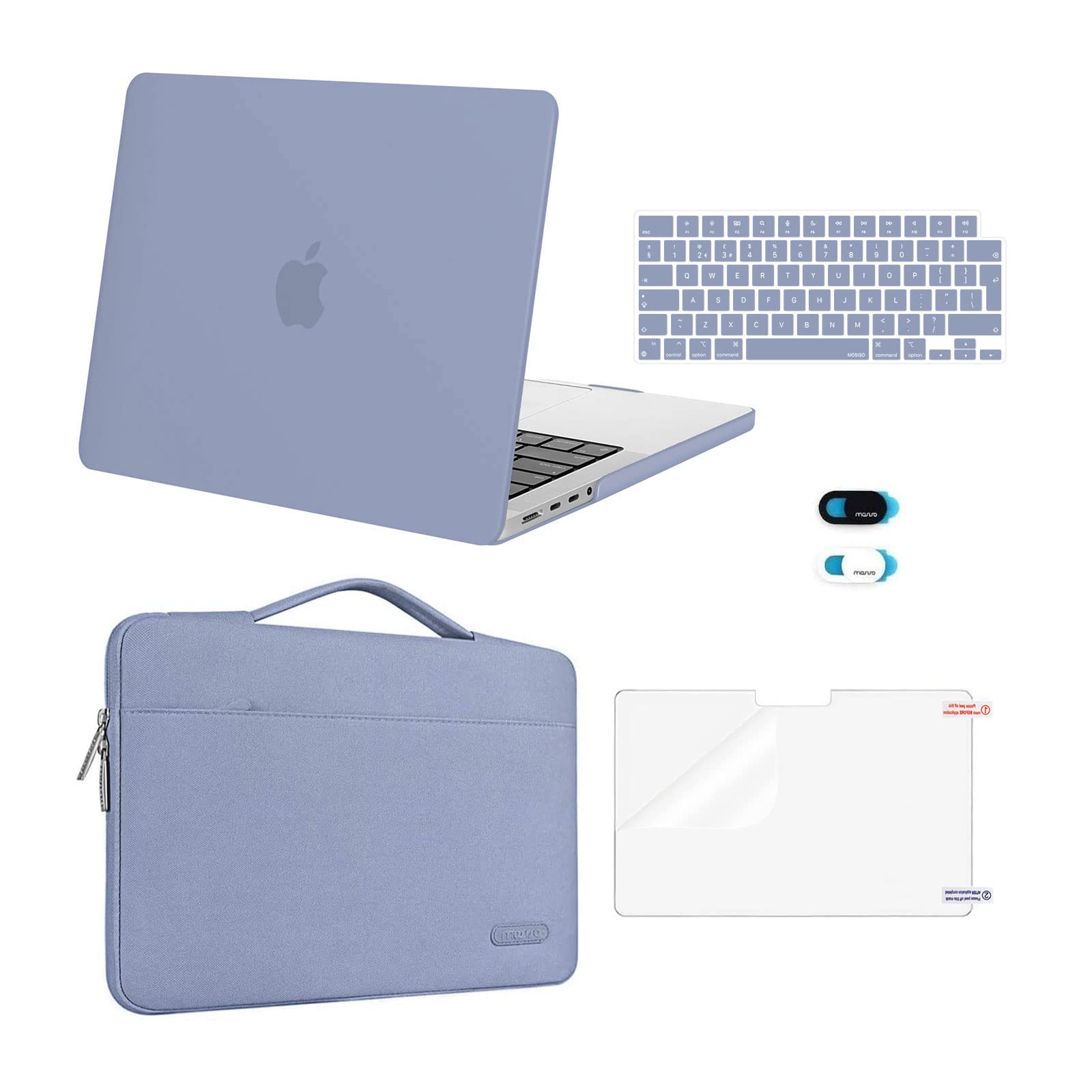MOSISO Custodia Compatibile con MacBook Pro 14 Cover M5 M4 M3 M2 M1 2026 | Borsa Sleeve&Copritastiera&Pellicola&Webcam Cover&Case per MacBook 14,2 pollici A3426 A3434 A3112 A2442, Lavanda Grigio