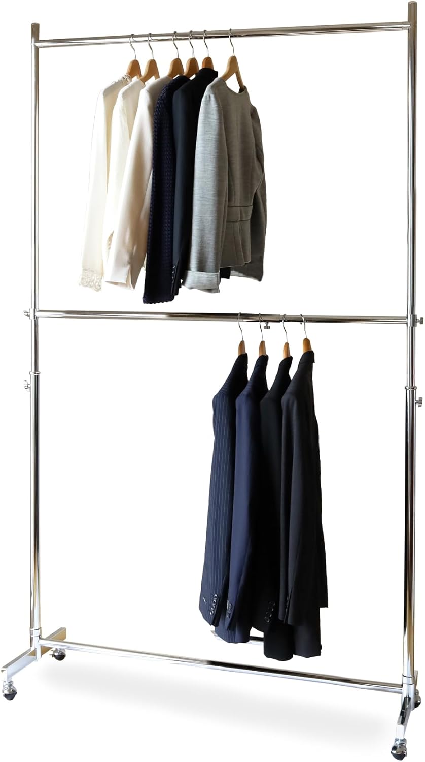 業務用ハンガーラック 幅126㎝ 耐荷重100kg シルバー色 クロムメッキ