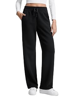 CRZ YOGA Cotton Fleece Lined Sweatpants Women 28 30 32 - Straight Leg Casual Lounge Pants with Pockets