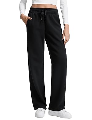CRZ YOGA Cotton Fleece Lined Sweatpants Women 28 30 32 - Straight Leg Casual Lounge Pants with Pockets