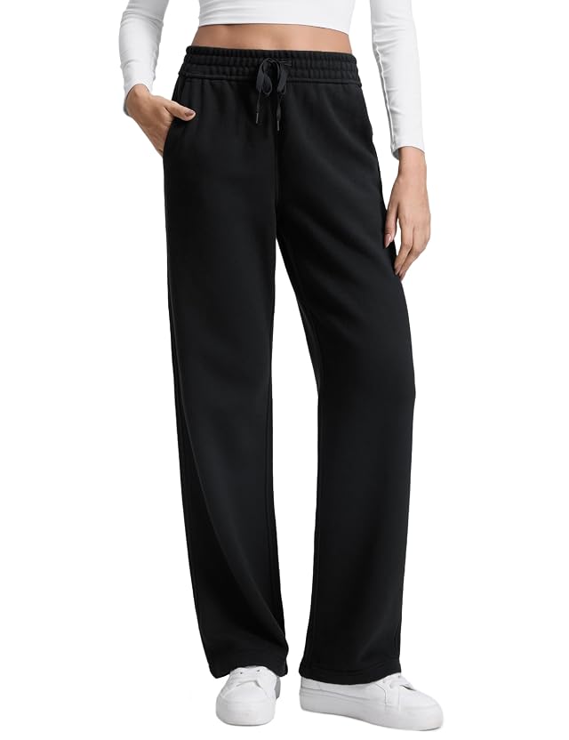 CRZ YOGA Cotton Fleece Lined Sweatpants Women 28 30 32 - Straight Leg Casual Lounge Pants with Pockets