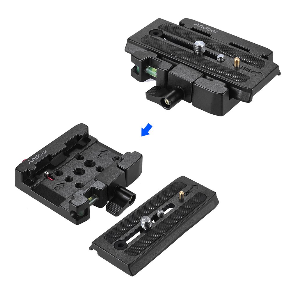 Andoer Placa de liberación rápida profesional para cámara de vídeo, trípode de liberación rápida, adaptador con placa de liberación rápida, compatible con Manfrotto 501 500 Ah 701HDV 503HDV Q5 cabeza