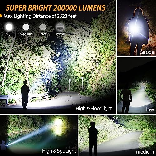 Rechargeable Led Flashlights 200000 High Lumens, High Powered Flashlight, Powerful Handheld Flash Light For Emergencies Camping Hiking #TOP1