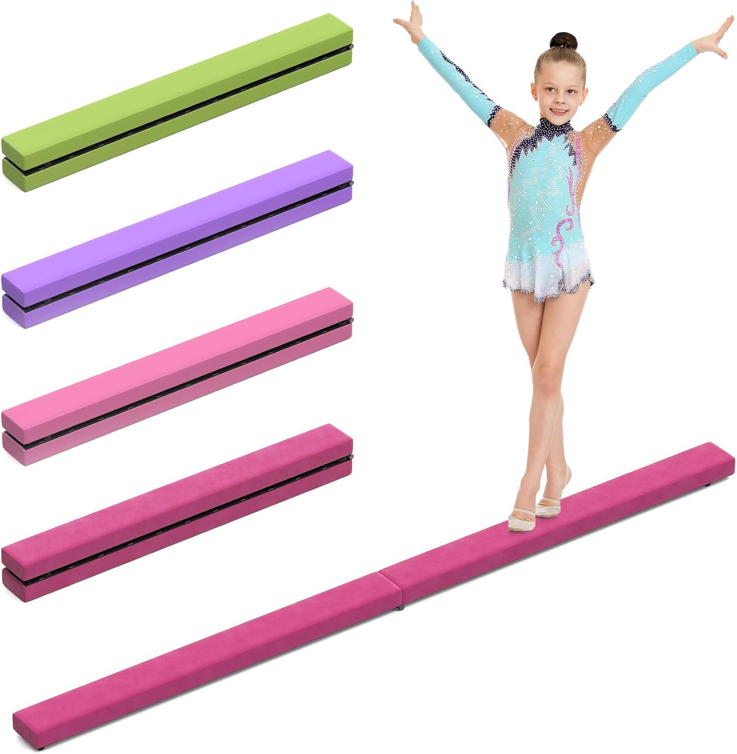 U`King Trave Pieghevole per Ginnastica, 2,1 m, 220 libbre, in Finta Pelle Scamosciata, Pieghevole, Ginnastica, Allenamento, Equilibrio, per Bambini, casa, Palestra, Allenamento, Sport
