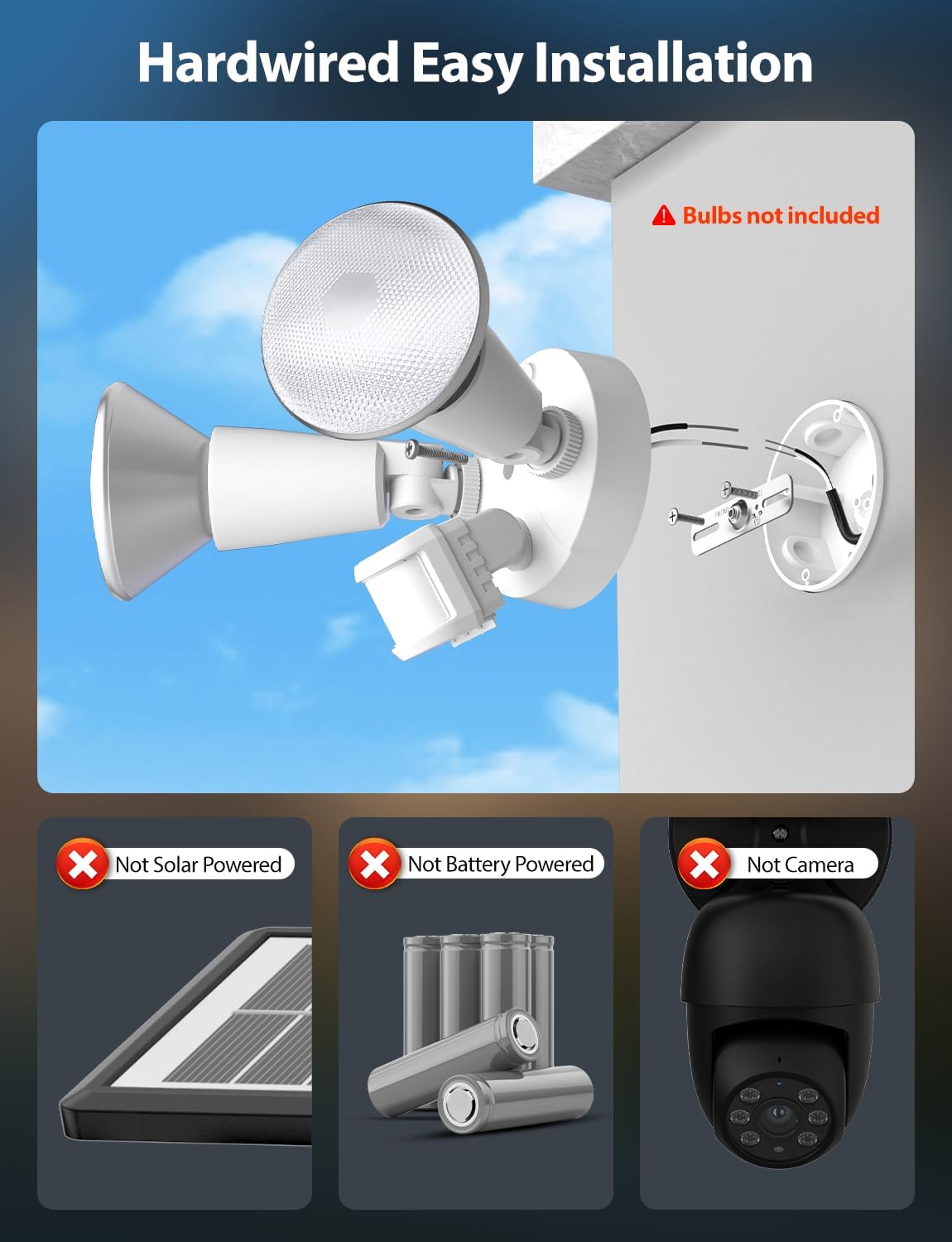 Onforu 2 Head Motion Sensor Outdoor Lights, Adjustable Twin PAR38 Holder, 2 Pack Hardwired Outdoor Flood Light Fixture 300W Max, Dusk-to-Dawn, E26 Base, Security Lights for Garage Yard Driveway