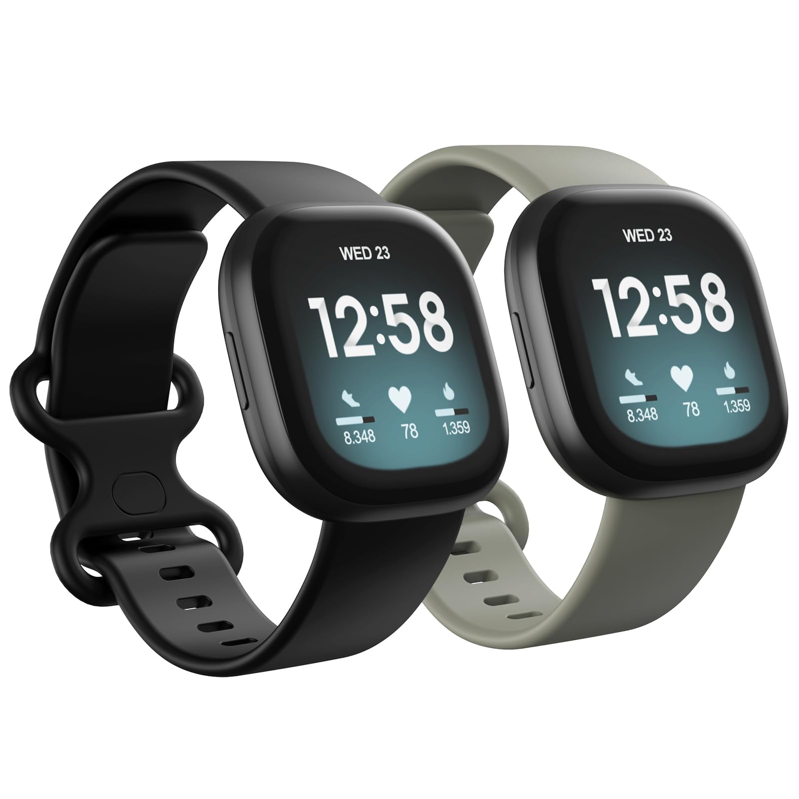 Newremote 2 Pack Waterproof Straps fit for Fitbit Versa 4 / Versa 3 / Sense 2 / Sense Straps, Classic Soft Sports Replacement Strap for Women Men (Black/Grey, Large 7.1''-8.7'')