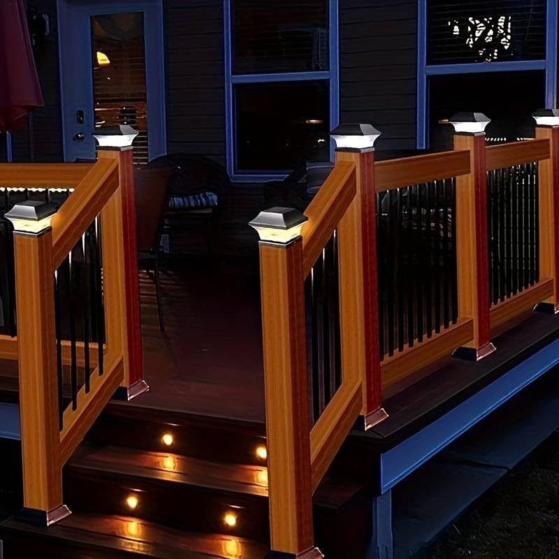Rheme Solar 4 Pack Post Lights Outdoor Glass LED Fence Cap Light 2 Modes for 4x4 5x5 6x6 Posts Deck Patio Garden Decoration - Image 5