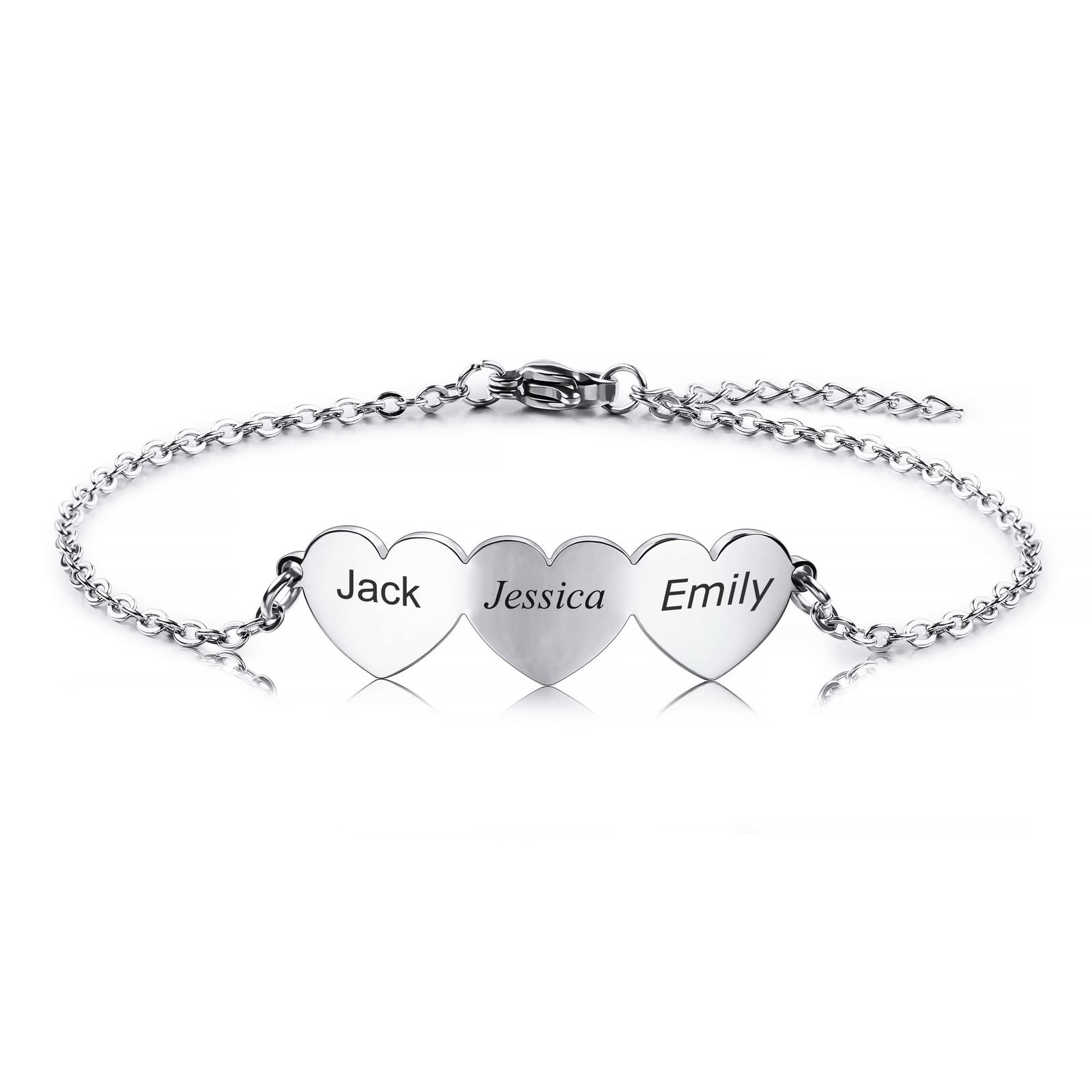 INBLUEPulsera de Amor Personalizada en Forma de Corazón con 2-5 Nombres para Niñas, Mujeres, Madres, Nombres Grabados, Pulseras Ajustables Personalizadas para Regalo de Amistad/Parejas/Familias
