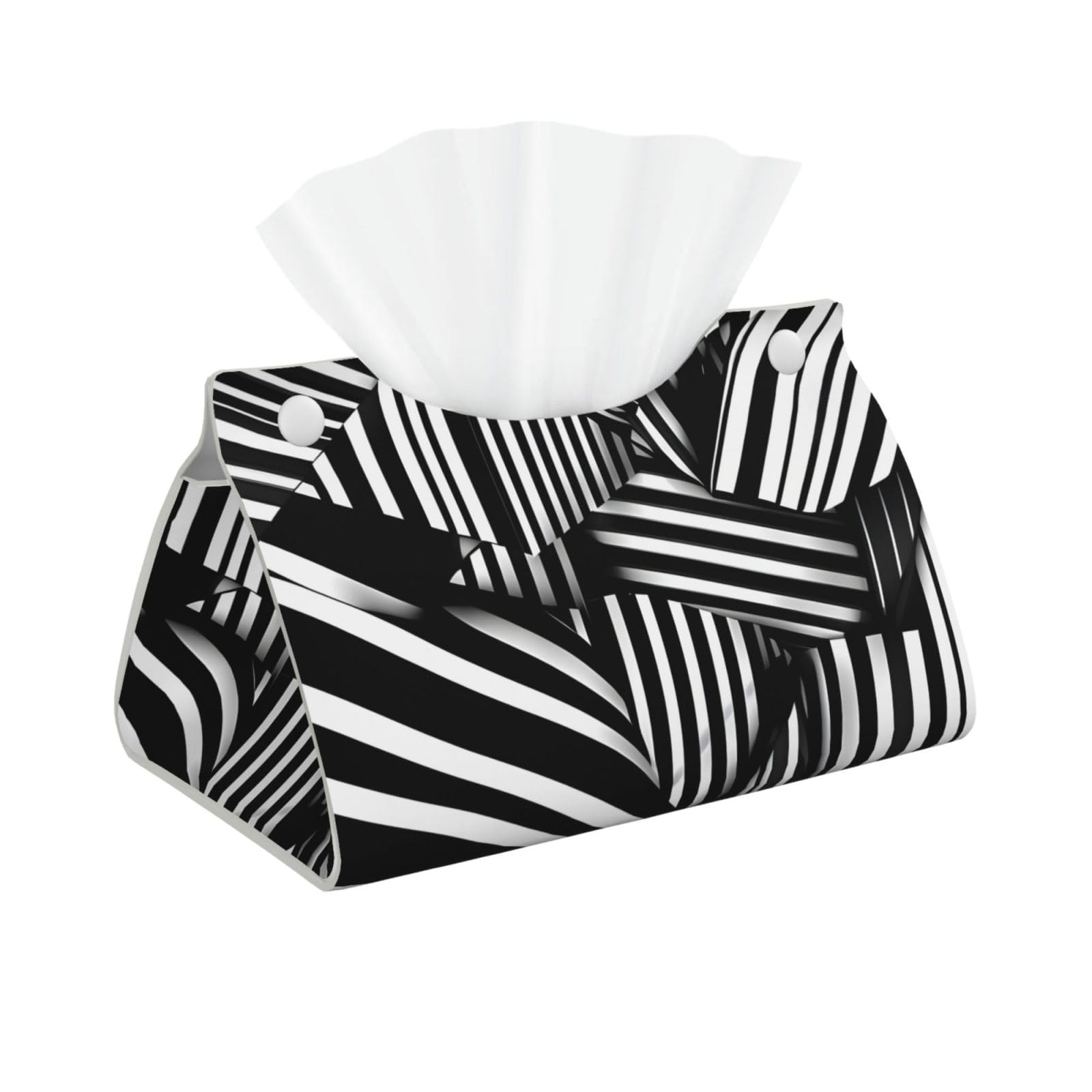 Black and white geometric lines Long Leather Tissue Box Cover-Waterproof PU Leather Tissue Holder for Bathroom, Decorative Rectangular Tissue Case