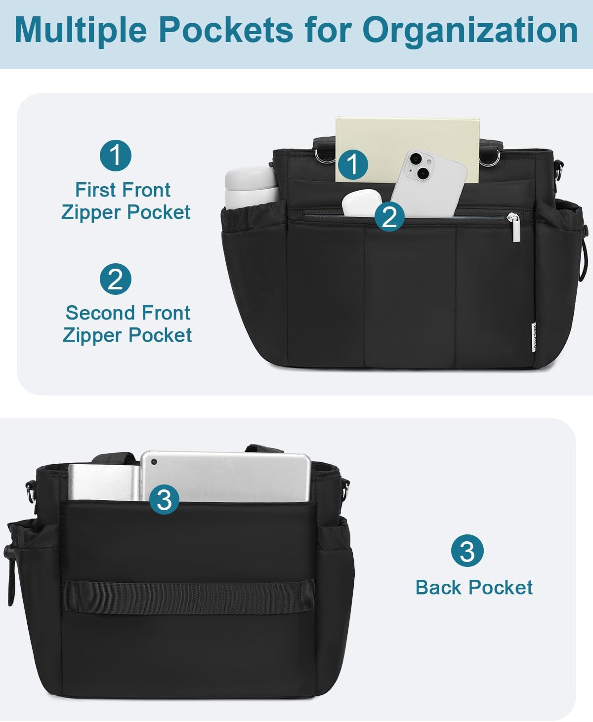 Lunch Box for Women Lunch Bag Tote - Soft Lightweight Large Lunchbox - Insulated Cooler Bag with Adjustable Shoulder Strap for Adult Work Office Camping Outdoor Picnic Travel Beach Shopping 10L Black - Image 4