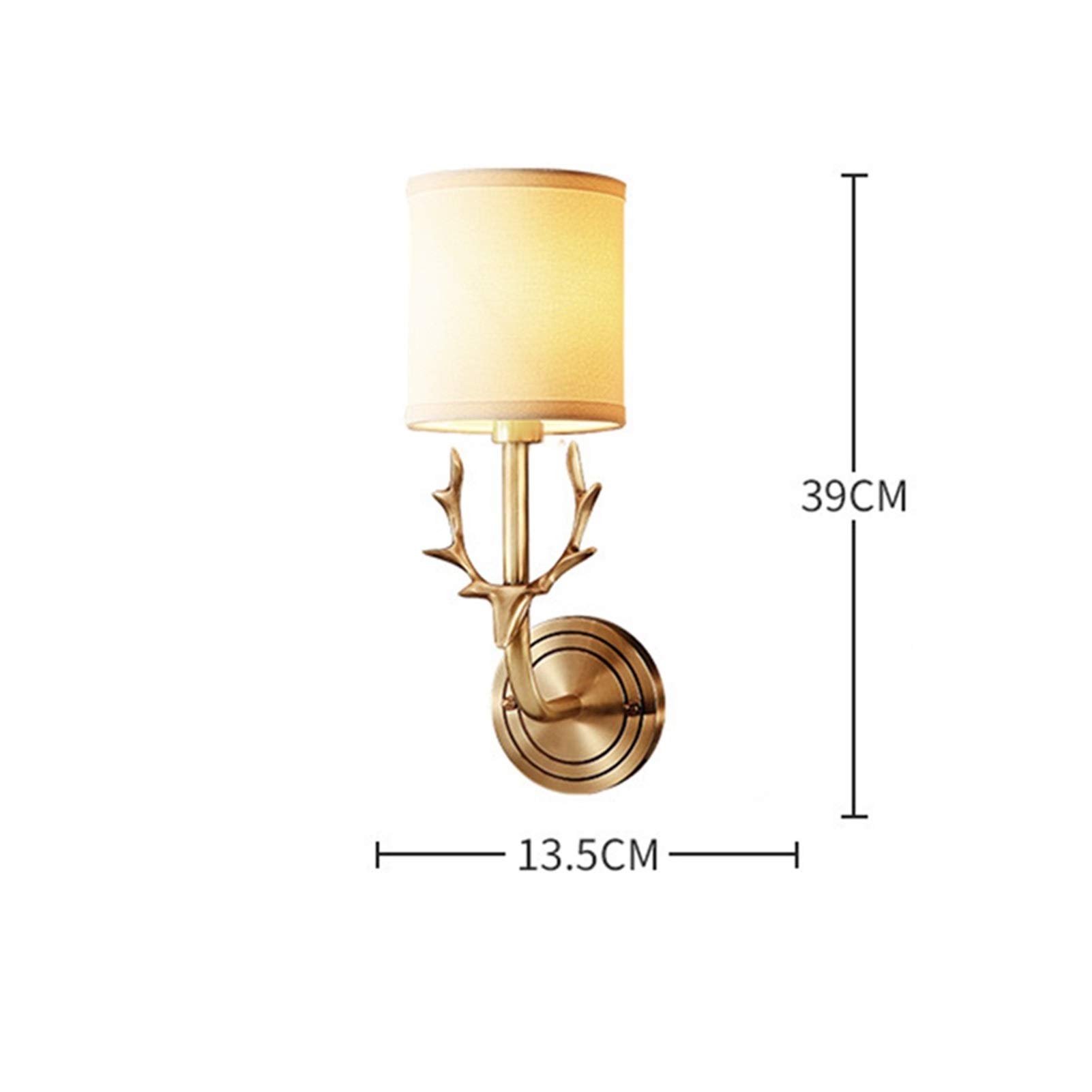 Lámpara de Pared, Creativa lámpara de Pared con Forma de asta de Ciervo, de Cobre, de un Solo Cabezal, para baño, vestidor, iluminación Interior, Pantalla de Tela, Adecuada para sa