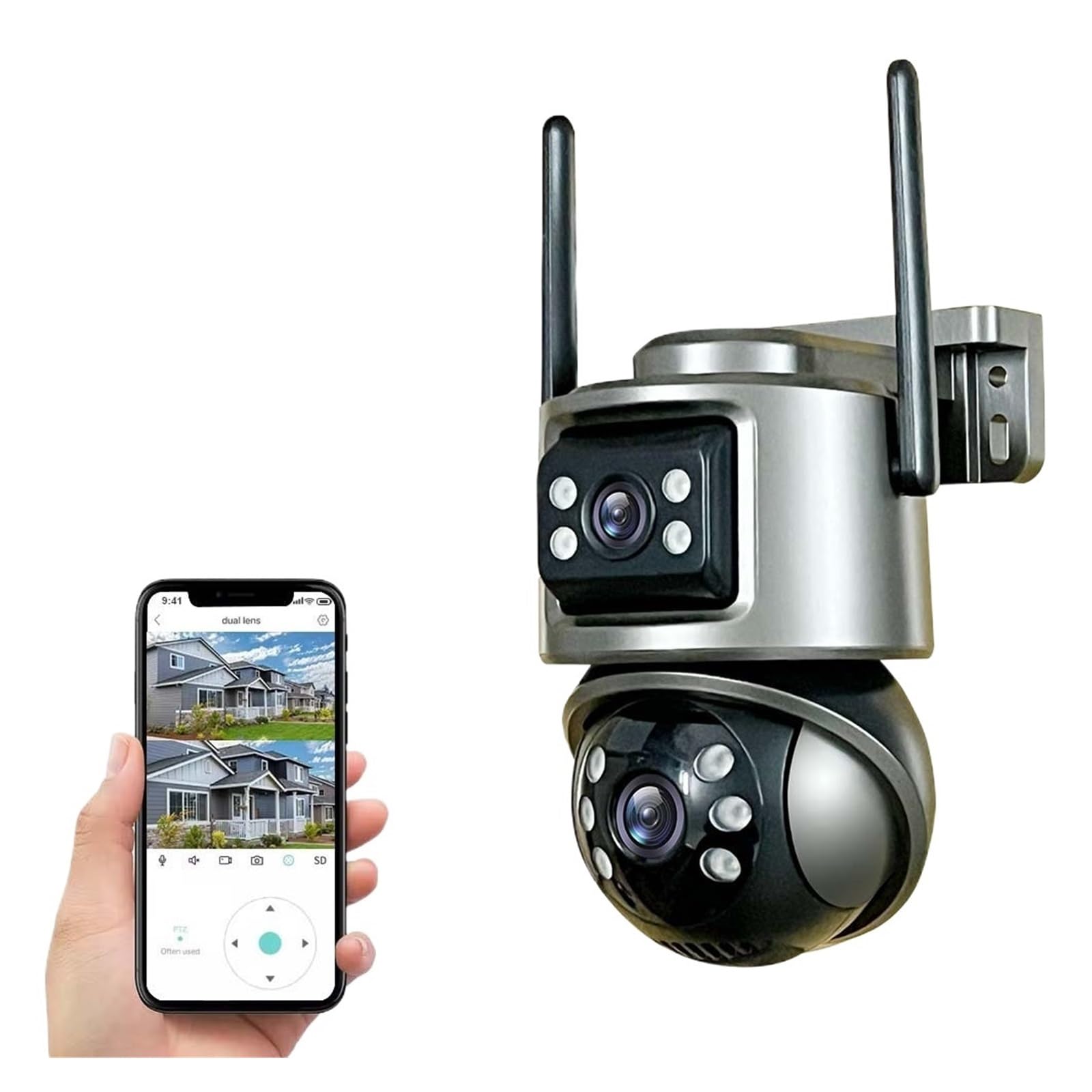 JVDDI 8MP 4K PTZ Wifi Camera With Dual Lens Dual Screens AI Human Detection Wireless Outdoor CCTV Security IP Camera(8MP ADD 64G)