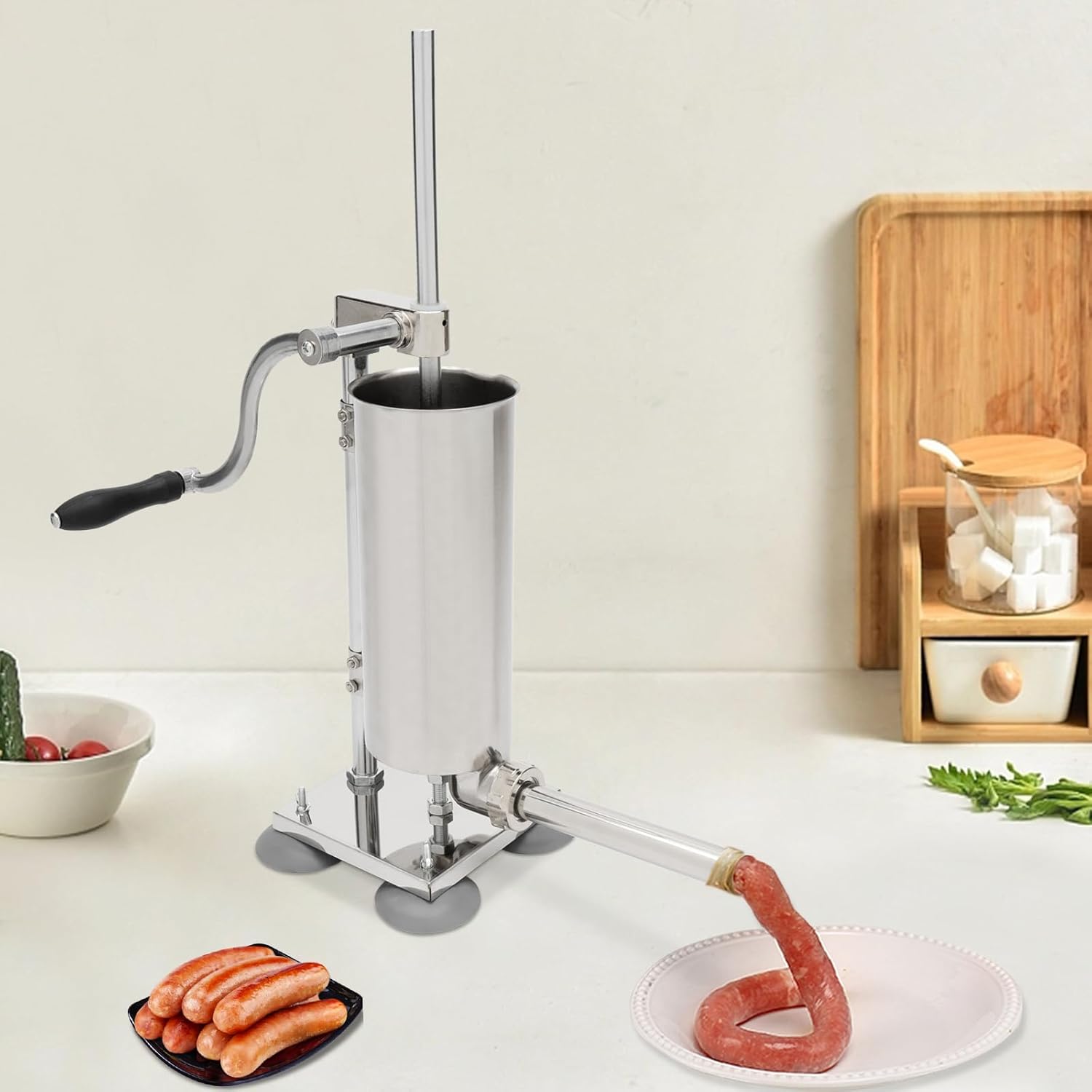 Sausage Stuffer 3.5L 8LBS Stainless Steel Sausage Maker Vertical Meat Sausage Stuffer Machine with 8 Stuffing Tubes Attachment for Commercial Kitchen and Household Use