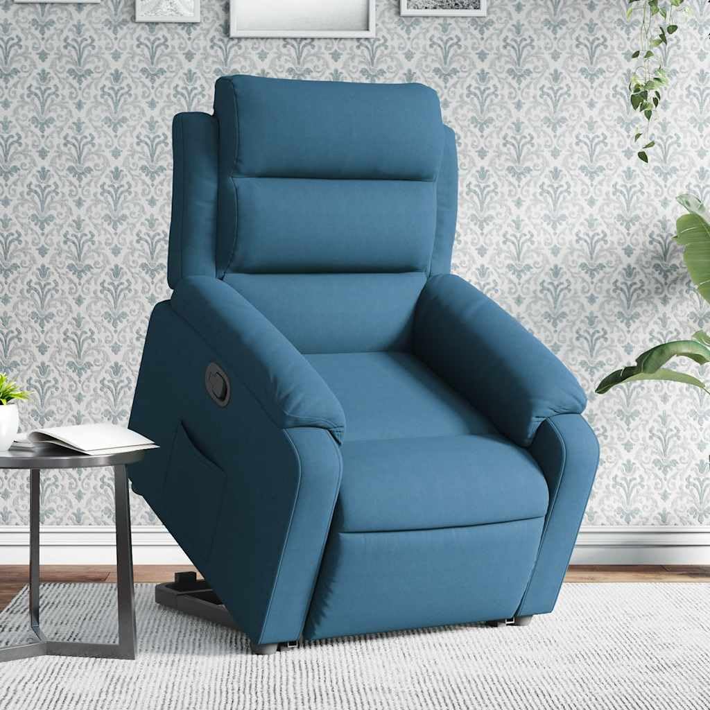 Relaxsessel Blau aus Samt mit Elektrischer Aufstehhilfe & Manueller Liegefunktion 75x92,5x100 cm für Wohnzimmer, Schlafzimmer & Seniorengerecht