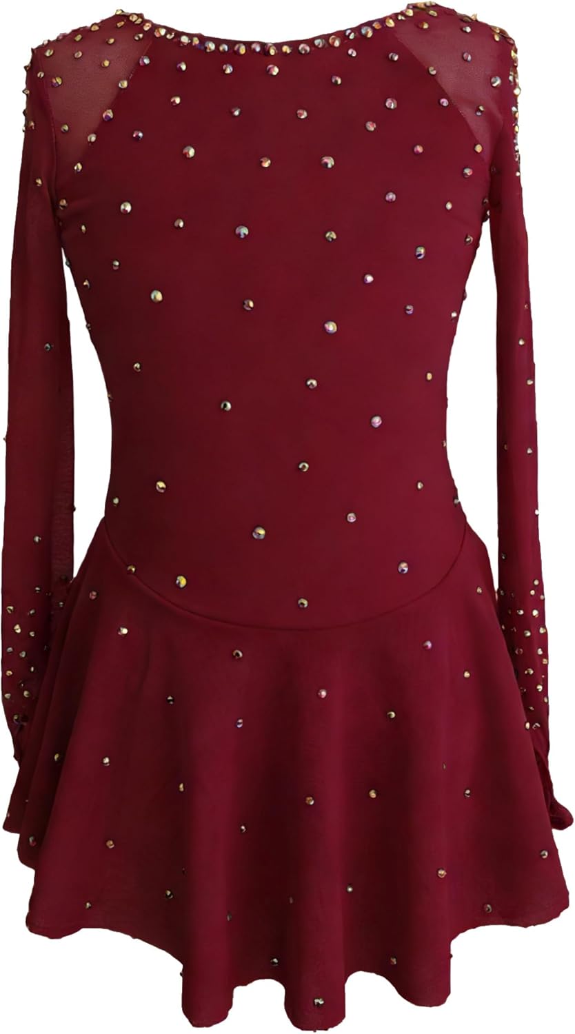 Figure Skating Dress Long Sleeves Polyester Custom Size for Girls and Women Performance Competition