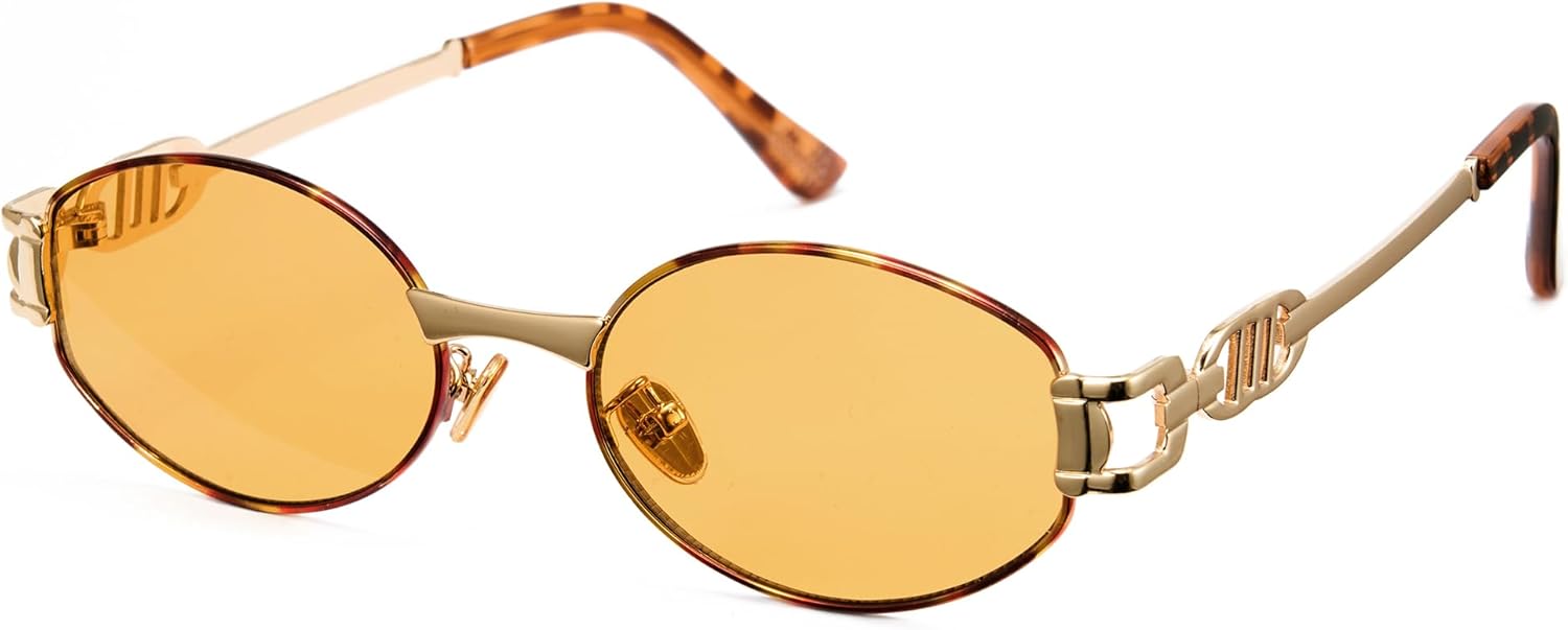 Cyxus Vintage Small Oval Sunglasses for Women, Retro Metal Frame Classic Old Money Style Eyewear 1362