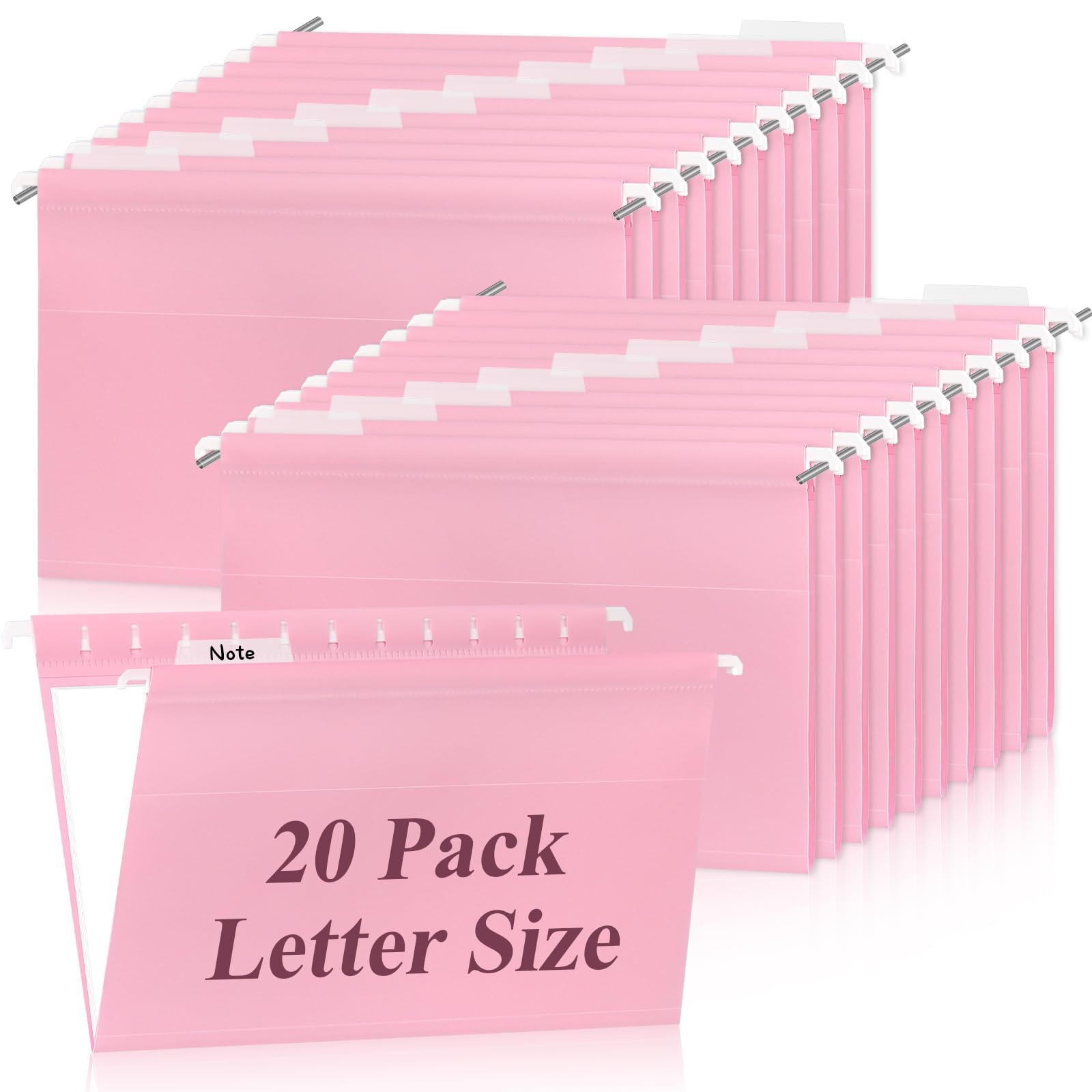 20 PCS Letter Size Pink Hanging File Folders Plastic Transparent