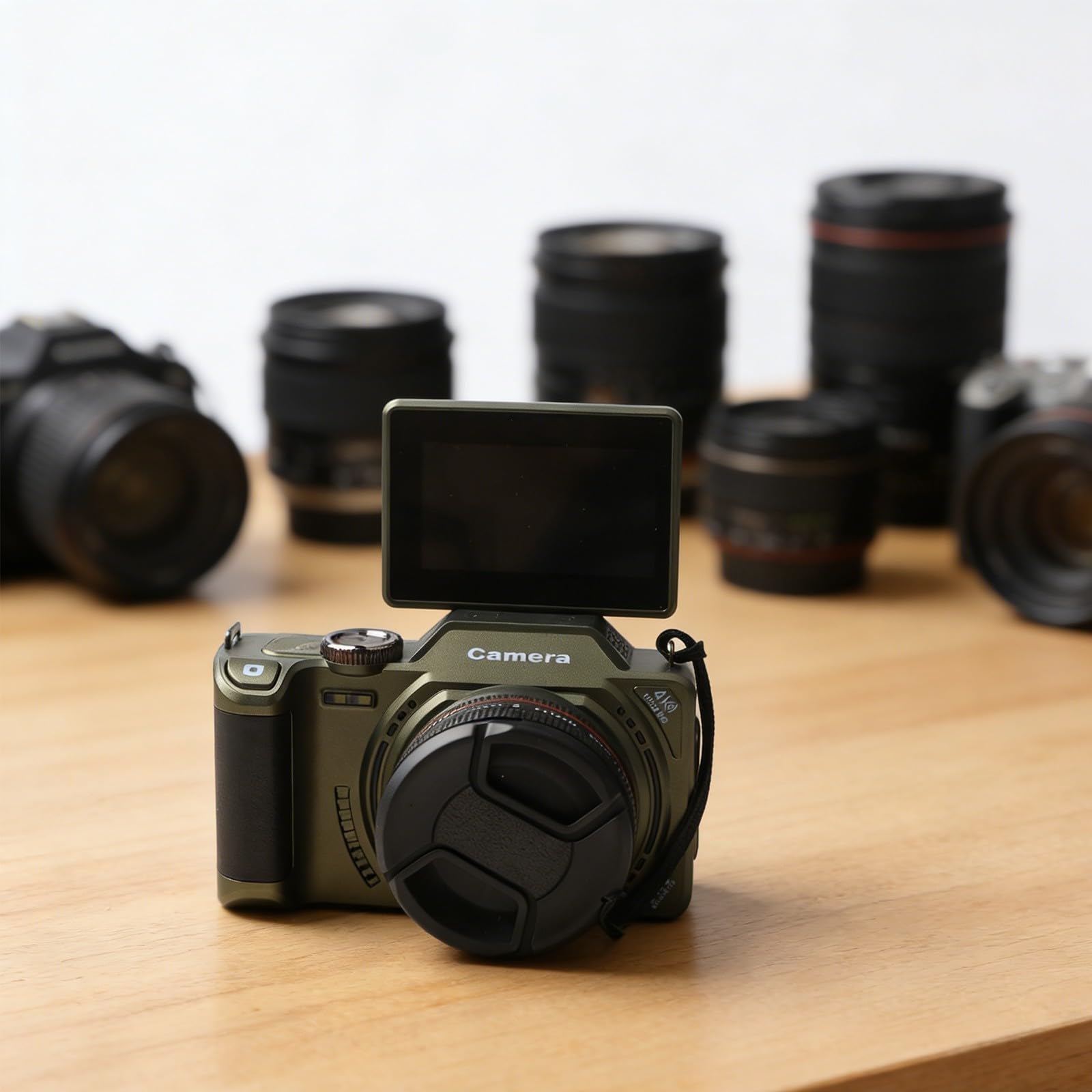 Fotocamera digitale 4K con sensore da 64 MP e zoom 18x, videocorder HD con schermo flip da 3 pollici con WiFi per fotografia, vlogging, viaggi, bianco (verde)