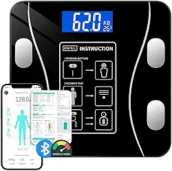 Balança Digital Corporal com Bioimpedância de Chão Mede Composição Corporal Gordura Massa Muscular e IMC Aplicativo Bluetooth iOS Android 180kg Vidro Temperado