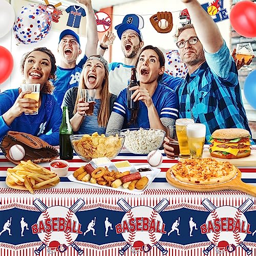 Image of Miucat 3pcs Baseball Tablecloth - Table Cover & Party Decorations - Disposable Plastic Tablecloth - Rectangle for Baseball Games & Sports Birthday Decorations