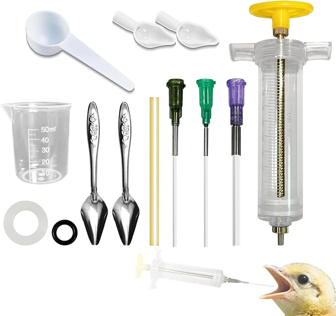 Baby Bird Feeding Syringe Set, Small Pet Parrot Feeder Hand Feeding Tubes Kit, Parrot Feeder Tubes Measuring Tools, for Baby Birds Small Pet