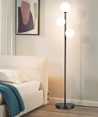Miniatura 9 de Lámpara de pie moderna de 3 globos de mediados de siglo para decoración de sala de estar, luz LED regulable de pie alto para dormitorio, oficina,