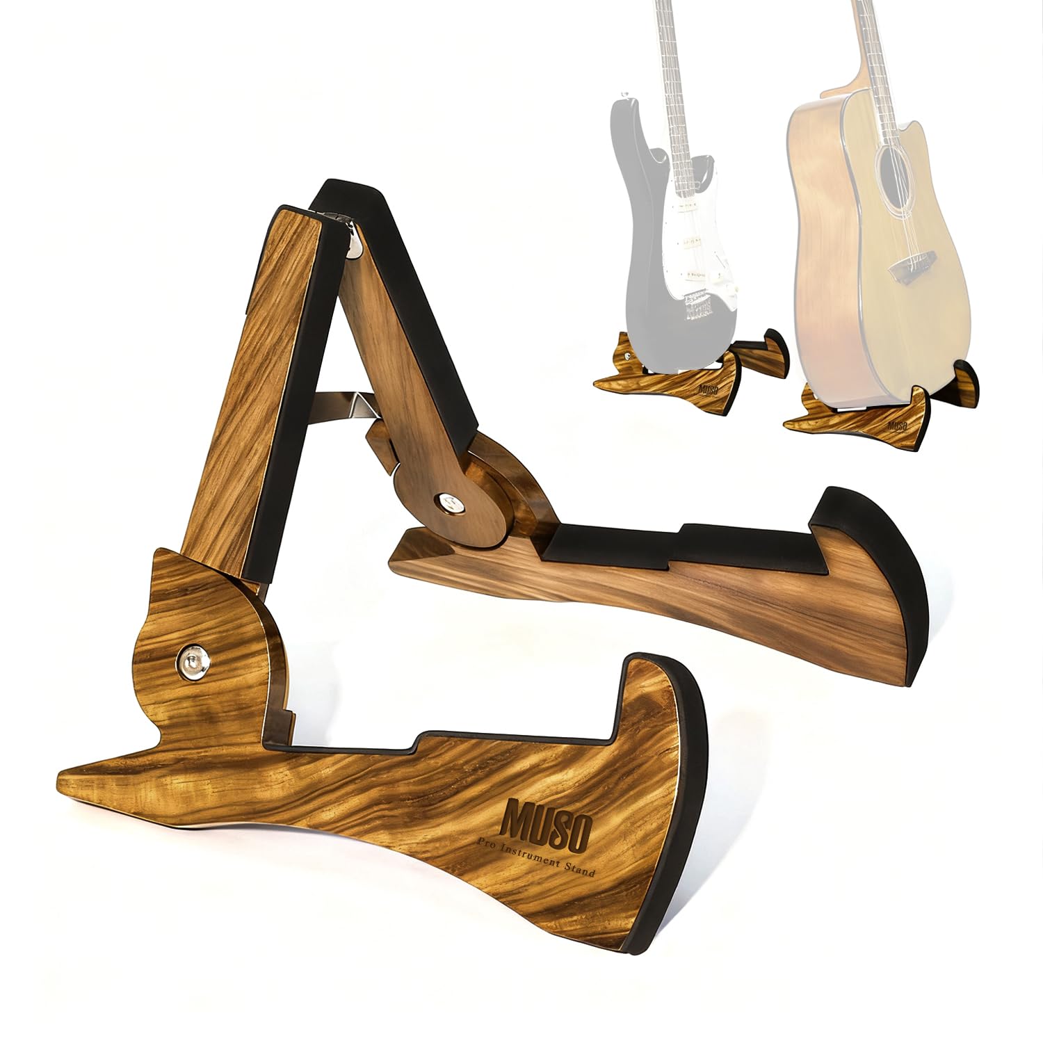 MUSO Soporte plegable para guitarra, madera natural, forma de conejo, ligero y portátil, para guitarra, bajo, ukelelele, banjo, violonchelo, violonchelo, violín y mandolina (cebra)