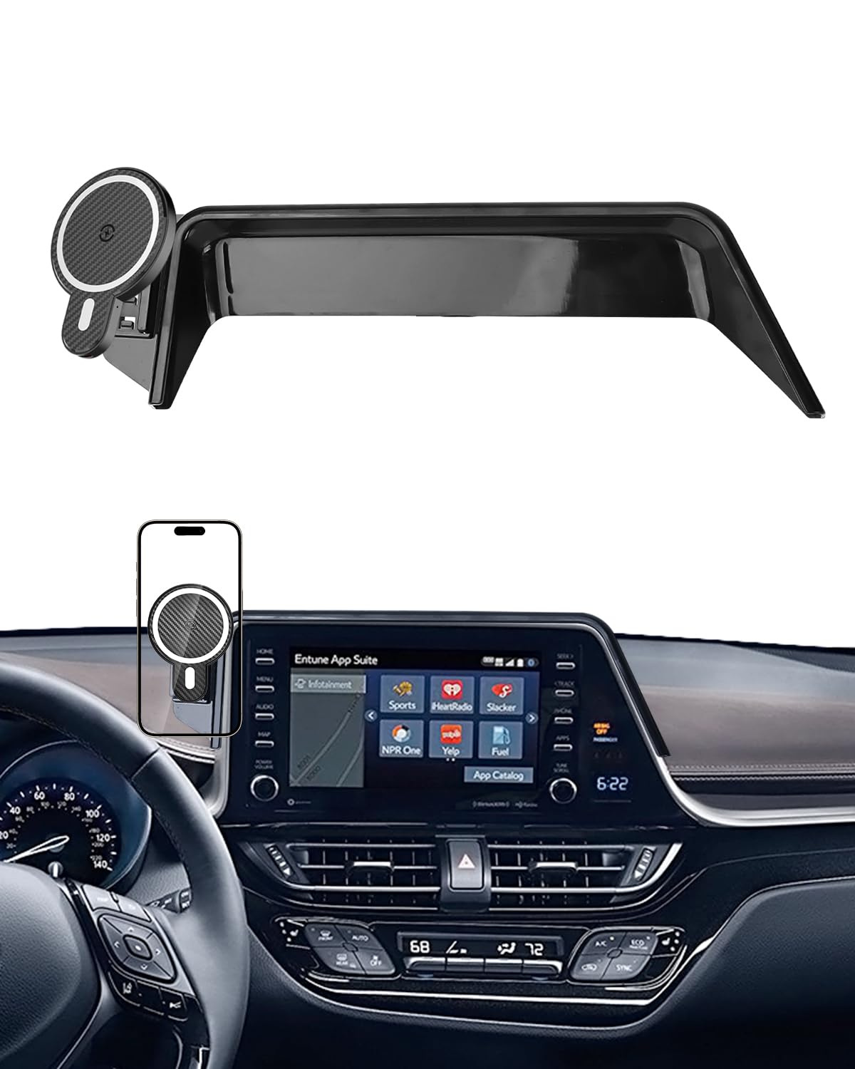 Supporto per telefono da auto per Toyota C-HR CHR 2019 2020 2021 2022 Accessori Schermo da 8 pollici Rotazione a 360 ° Culla per smartphone Supporto magnetico 15W Caricabatterie wireless veloce