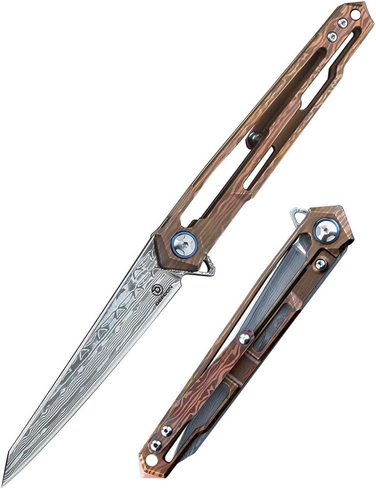 DEFCON Jungle Knife Peregrine 9" Damascus Titanium EDC Tactical Folding Pocket Knife