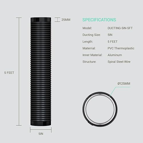 Miniatura 9 de Manguera de conducto de 3 pulgadas, manguera de ventilación de secadora de 8 pies fácil de instalar con 2 abrazaderas, conducto flexible de PVC de 4