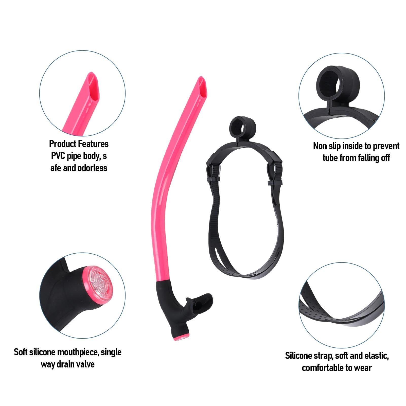 Swim Training Tube Adults PVC Silicone Mouthpiece Front Breathing Snorkel for Practice Swimming Skills (Pinkish)