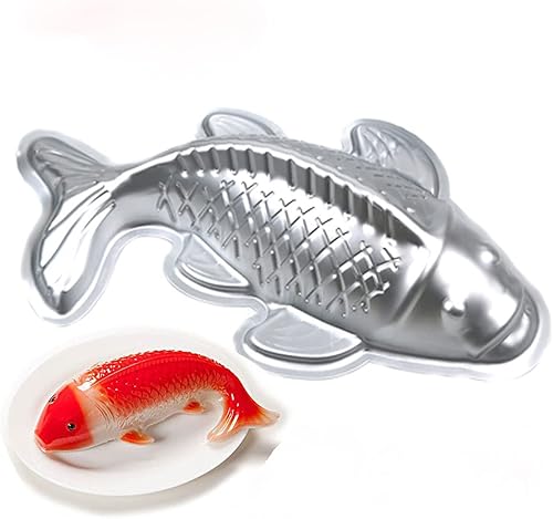 QFYFGYT Utensilios para hornear de carpa de aleación de aluminio 3D, decoración de pasteles fondant, molde para pasteles en forma de pez (9 pulgadas)